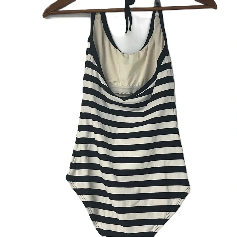 DKNY woman’s halter one piece black and white striped size 6 bathing suit - Picture 5 of 8